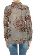 Load image into Gallery viewer, Gray Vintage Collared Blouse with Embroidery
