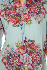 Load image into Gallery viewer, Vintage Blue Floral Western Shirt with Embroidery
