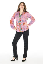 Load image into Gallery viewer, Floral Printed Button-Down Tunic with Colorful Embroidery
