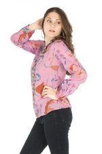 Load image into Gallery viewer, Floral Printed Button-Down Tunic with Colorful Embroidery
