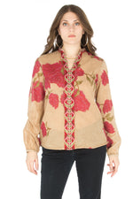 Load image into Gallery viewer, Floral Printed Button-Down Tunic with Colorful Embroidery
