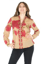 Load image into Gallery viewer, Floral Printed Button-Down Tunic with Colorful Embroidery
