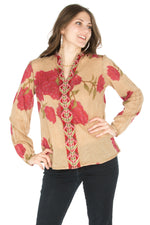 Load image into Gallery viewer, Floral Printed Button-Down Tunic with Colorful Embroidery
