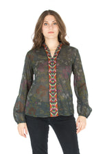 Load image into Gallery viewer, Floral Printed Button-Down Tunic with Colorful Embroidery
