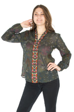 Load image into Gallery viewer, Floral Printed Button-Down Tunic with Colorful Embroidery
