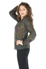 Load image into Gallery viewer, Floral Printed Button-Down Tunic with Colorful Embroidery
