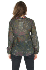 Load image into Gallery viewer, Floral Printed Button-Down Tunic with Colorful Embroidery
