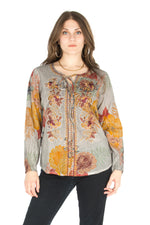 Load image into Gallery viewer, Floral Boho Top with Draw Strings and Embroidery
