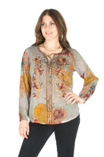 Load image into Gallery viewer, Floral Boho Top with Draw Strings and Embroidery
