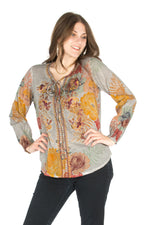 Load image into Gallery viewer, Floral Boho Top with Draw Strings and Embroidery
