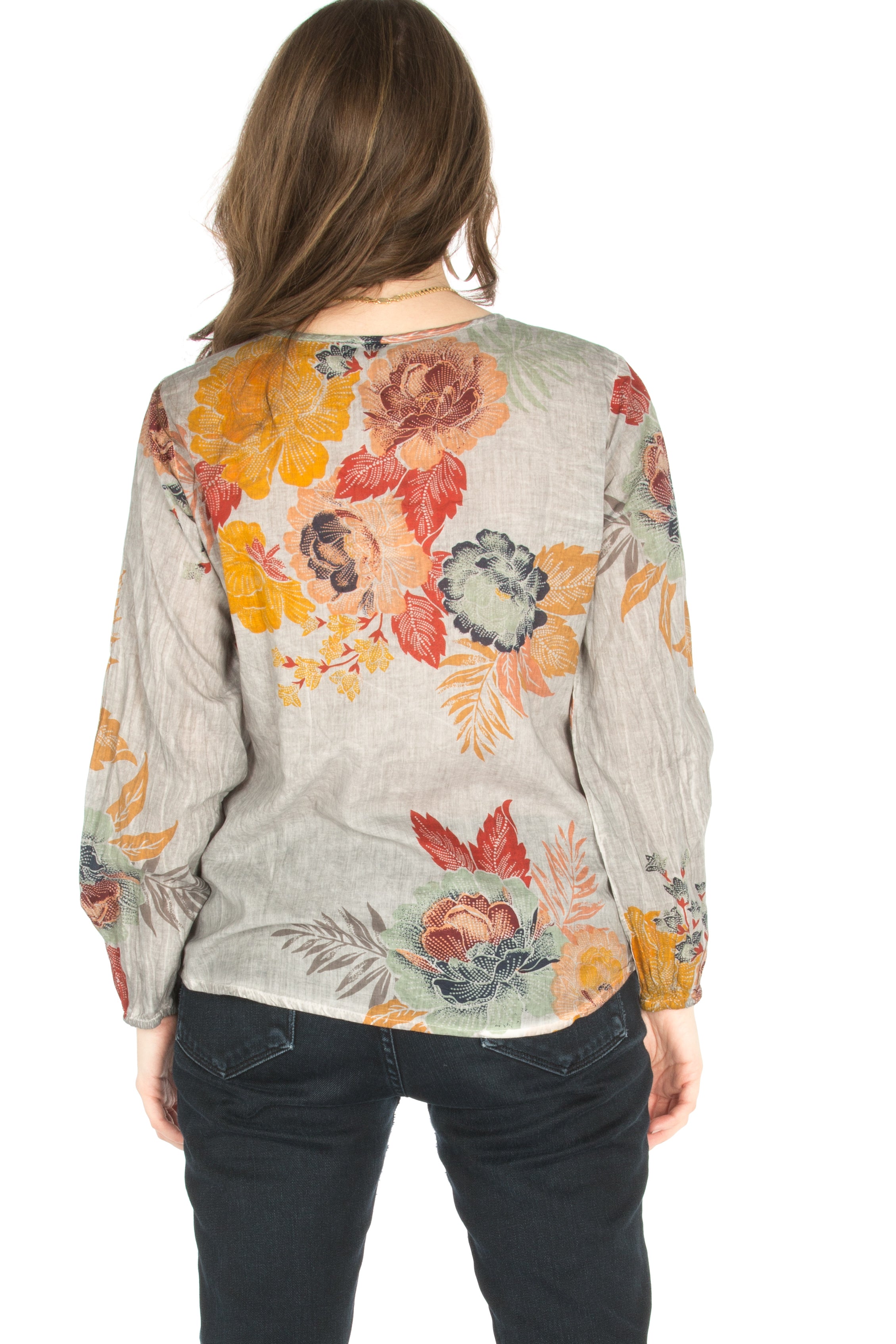 Floral Boho Top with Draw Strings and Embroidery