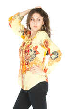 Load image into Gallery viewer, Floral Boho Top with Draw Strings and Embroidery
