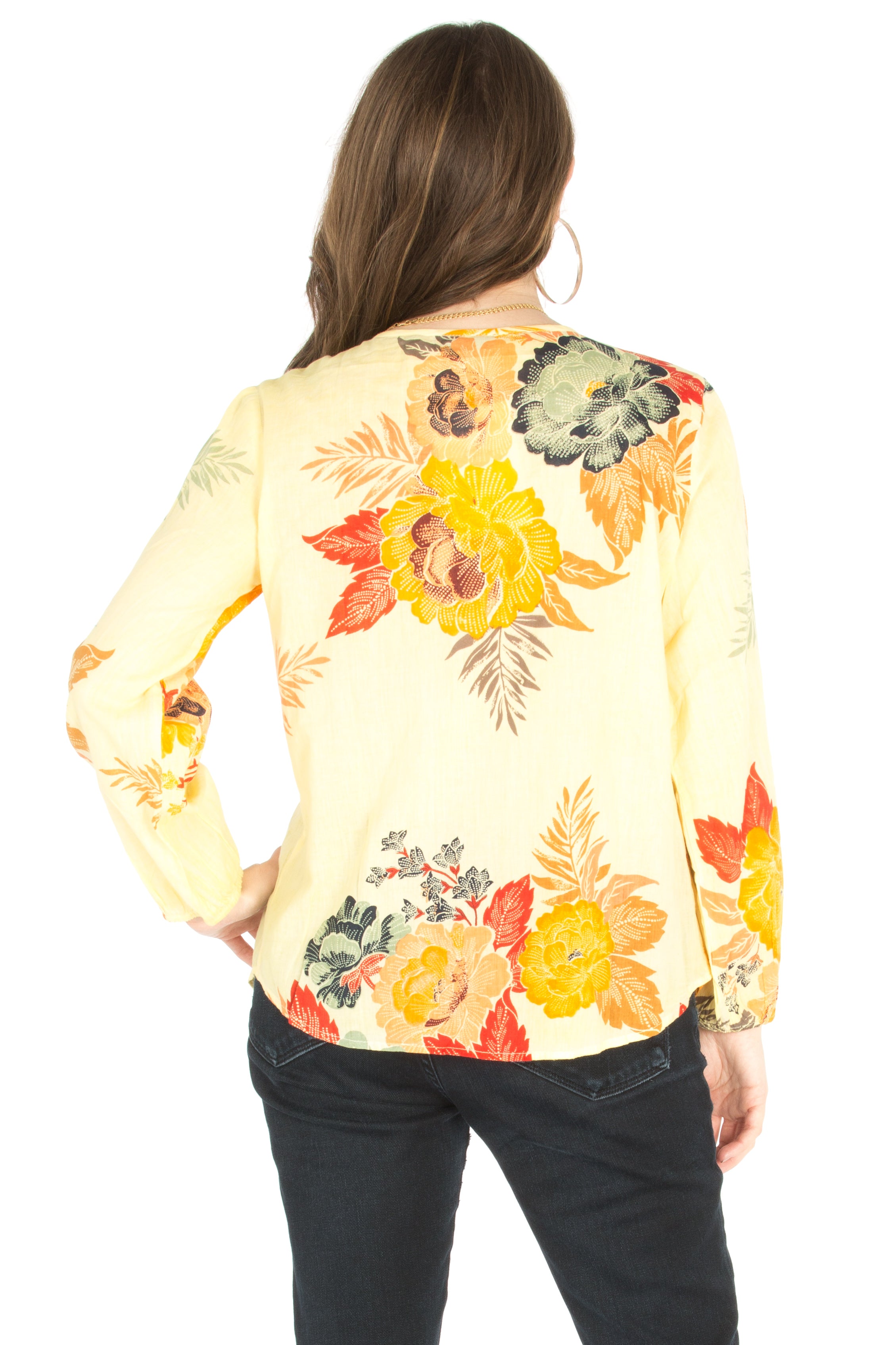 Floral Boho Top with Draw Strings and Embroidery