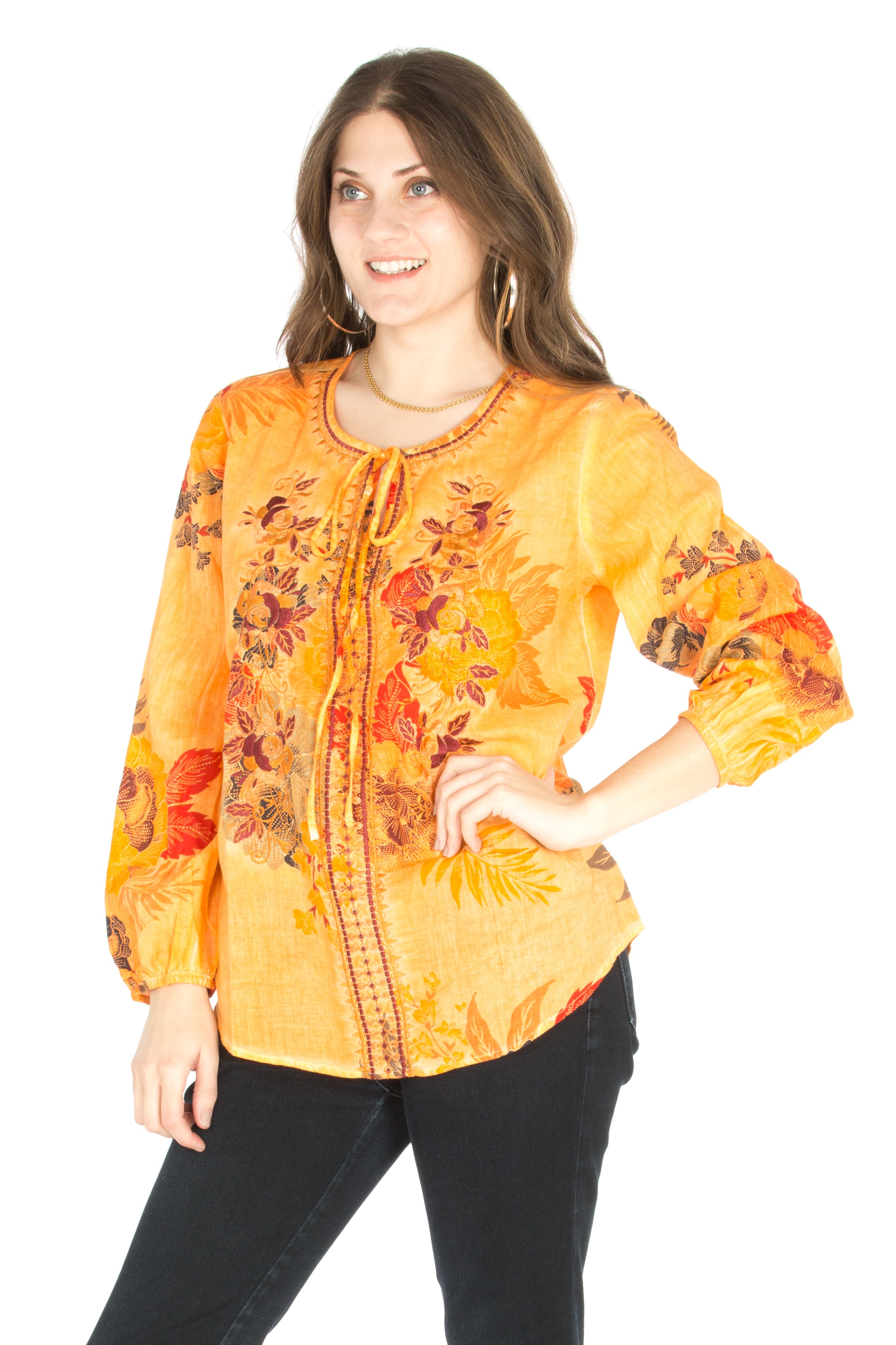 Floral Boho Top with Draw Strings and Embroidery