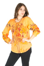 Load image into Gallery viewer, Floral Boho Top with Draw Strings and Embroidery
