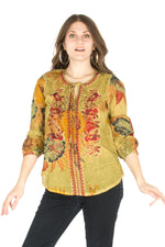 Load image into Gallery viewer, Floral Boho Top with Draw Strings and Embroidery
