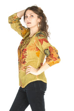 Load image into Gallery viewer, Floral Boho Top with Draw Strings and Embroidery
