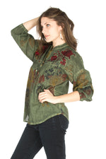 Load image into Gallery viewer, Floral Boho Top with Draw Strings and Embroidery
