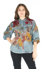 Load image into Gallery viewer, Floral Boho Top with Draw Strings and Embroidery
