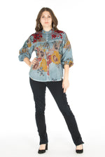 Load image into Gallery viewer, Floral Boho Top with Draw Strings and Embroidery
