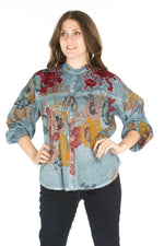 Load image into Gallery viewer, Floral Boho Top with Draw Strings and Embroidery
