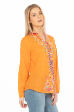 Load image into Gallery viewer, Orange Boho Blouse with Floral Embroidery
