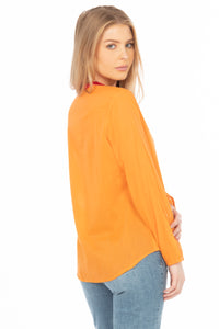 Orange Boho Blouse with Floral Embroidery