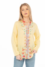 Load image into Gallery viewer, Yellow Boho Blouse with Floral Embroidery
