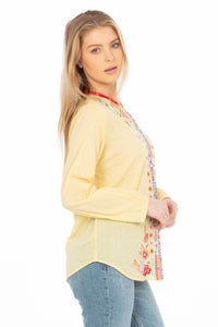 Yellow Boho Blouse with Floral Embroidery