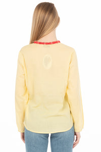 Yellow Boho Blouse with Floral Embroidery