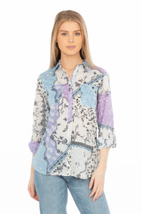 Patchwork Print Button-Down Shirt