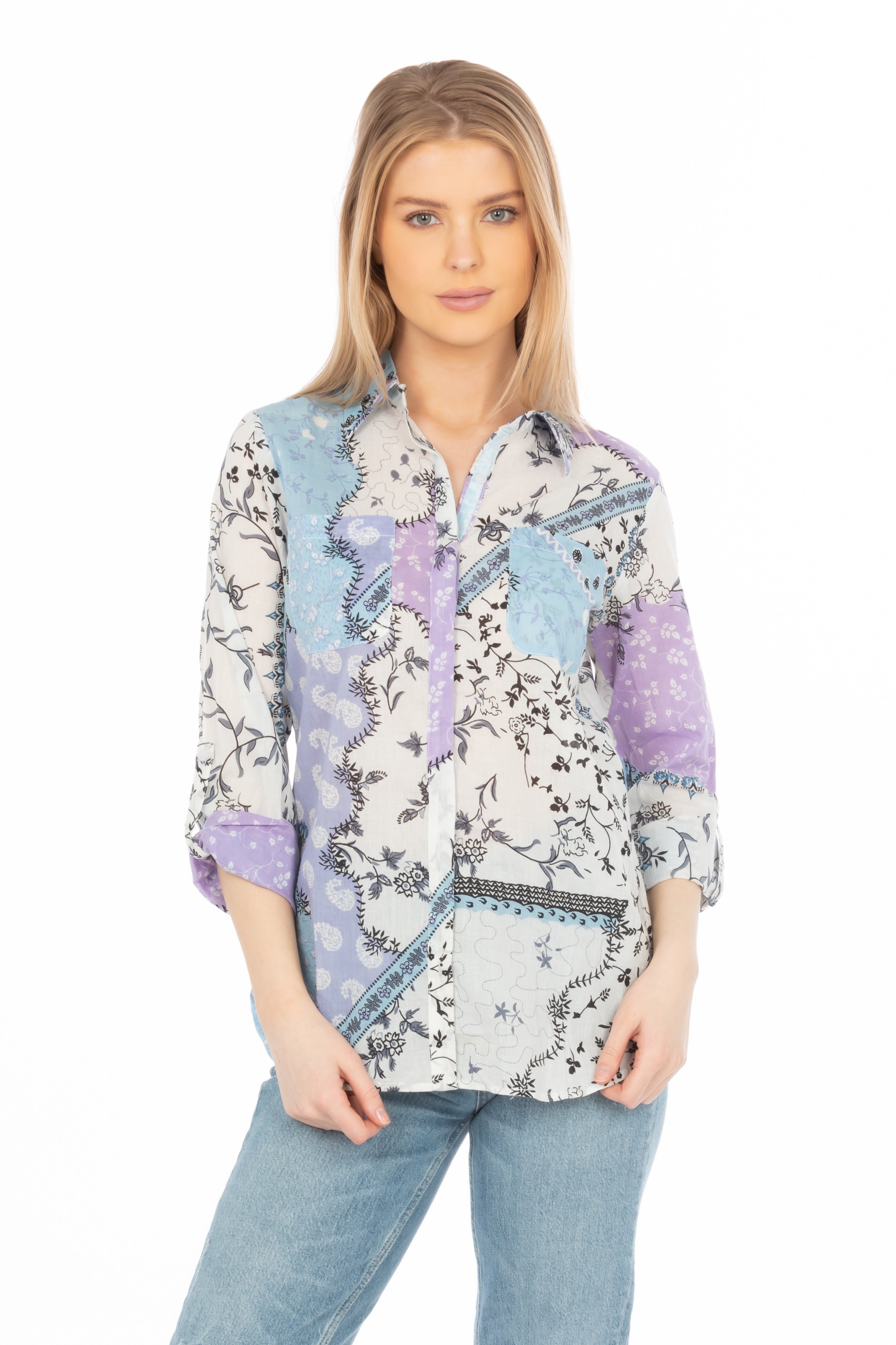 Patchwork Print Button-Down Shirt