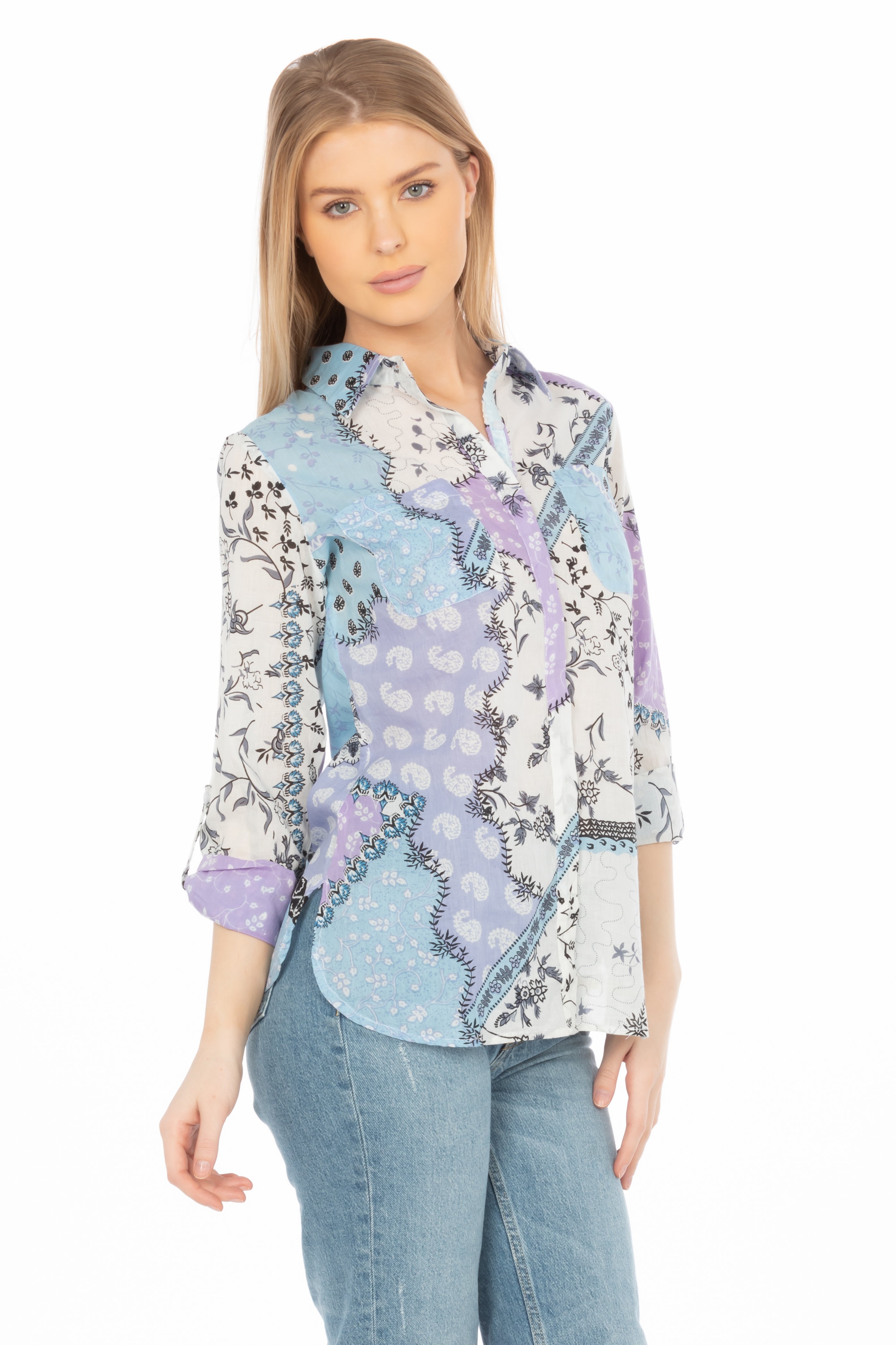 Patchwork Print Button-Down Shirt