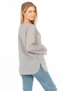 Gray Boho Blouse with Draw Strings and Embroidery