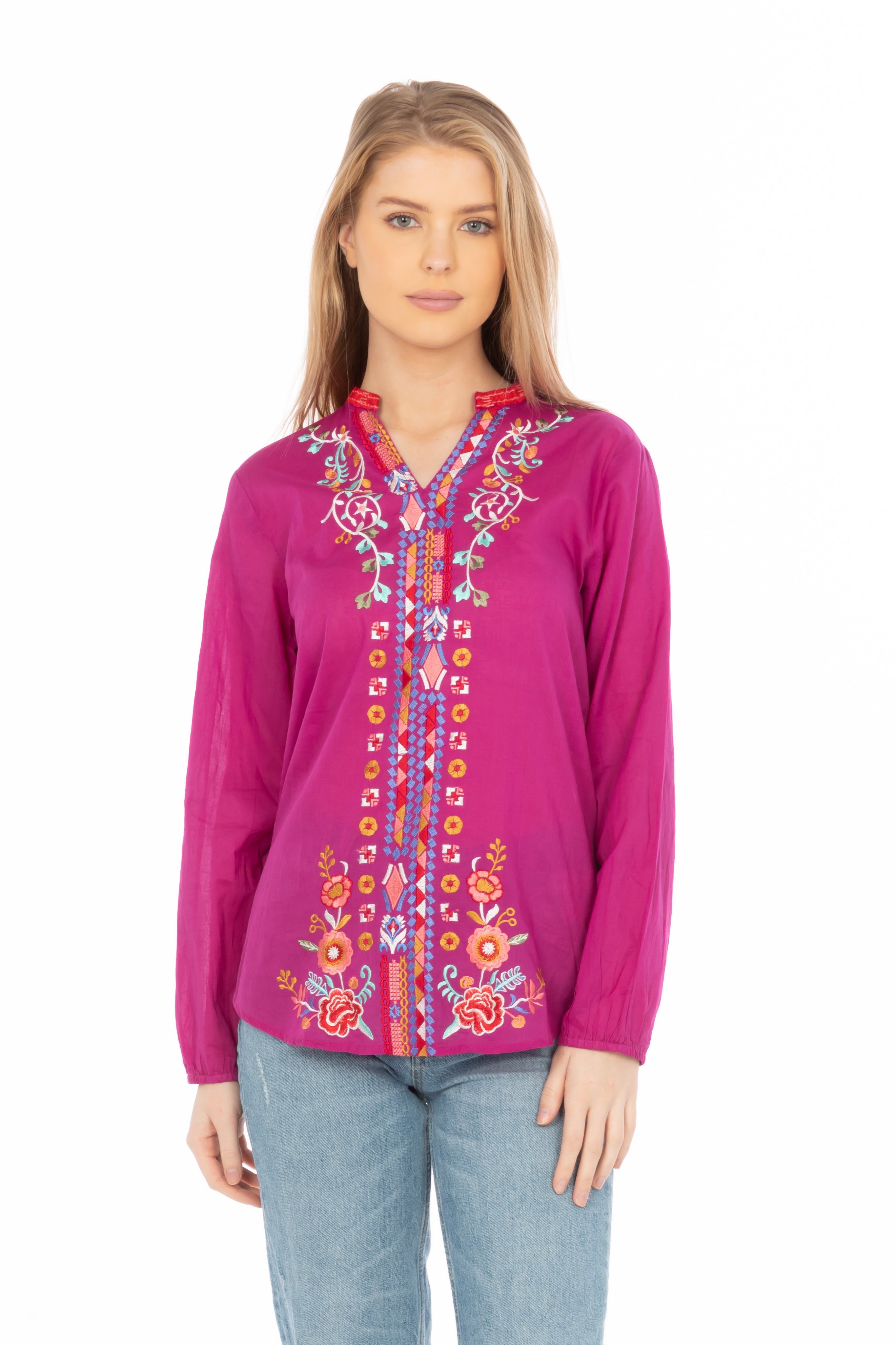 Orchid Boho Blouse with Floral Embroidery