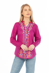 Orchid Boho Blouse with Floral Embroidery