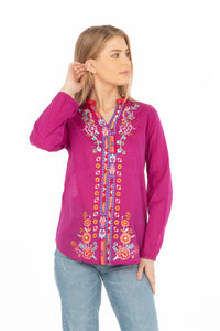 Orchid Boho Blouse with Floral Embroidery