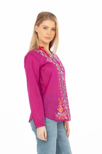 Orchid Boho Blouse with Floral Embroidery