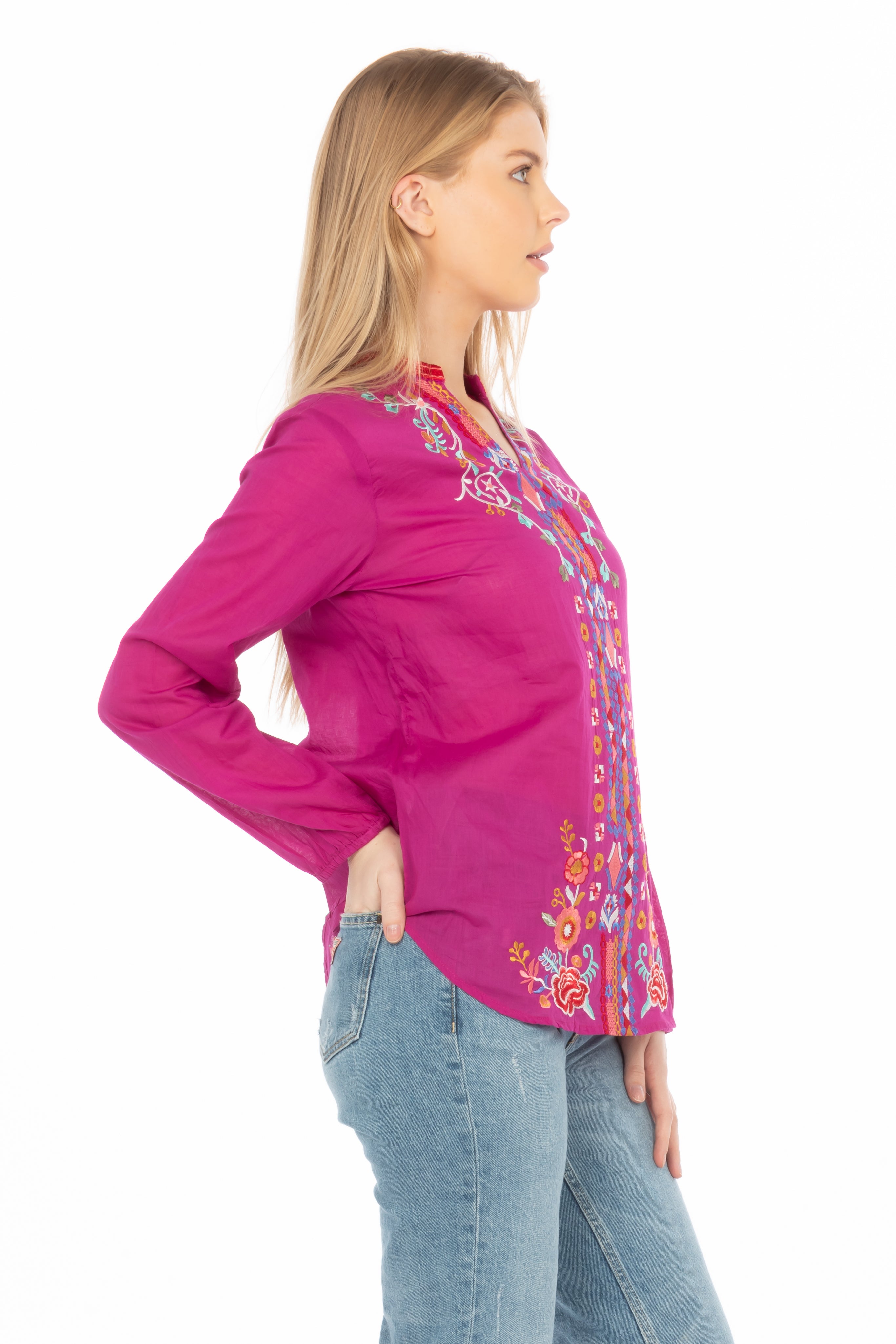 Orchid Boho Blouse with Floral Embroidery