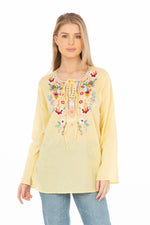 Load image into Gallery viewer, Yellow Boho Blouse with Draw Strings and Embroidery
