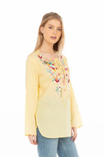 Load image into Gallery viewer, Yellow Boho Blouse with Draw Strings and Embroidery
