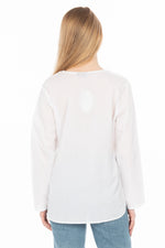 Load image into Gallery viewer, White Boho Blouse with Floral Embroidery and Drawstrings
