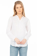 Load image into Gallery viewer, White Boho Blouse with Floral Embroidery and Drawstrings
