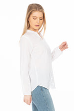 Load image into Gallery viewer, White Boho Blouse with Floral Embroidery and Drawstrings
