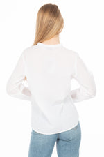 Load image into Gallery viewer, White Boho Blouse with Floral Embroidery and Drawstrings
