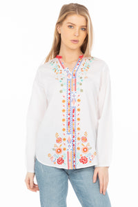 White Boho Blouse with Floral Embroidery