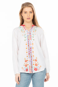 White Boho Blouse with Floral Embroidery