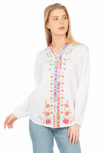 White Boho Blouse with Floral Embroidery