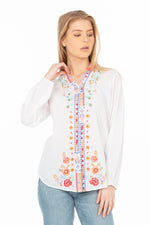 Load image into Gallery viewer, White Boho Blouse with Floral Embroidery
