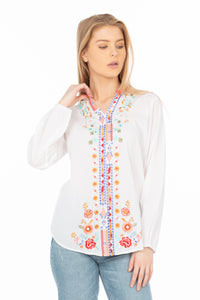 White Boho Blouse with Floral Embroidery